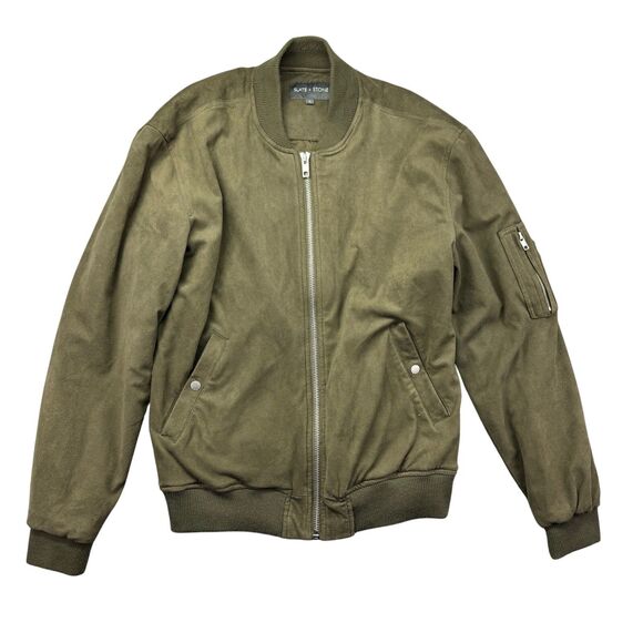 Slate & Stone Jacket Men's XL Green Lined Bomber Full Zip Faux Suede Pockets - Picture 1 of 11